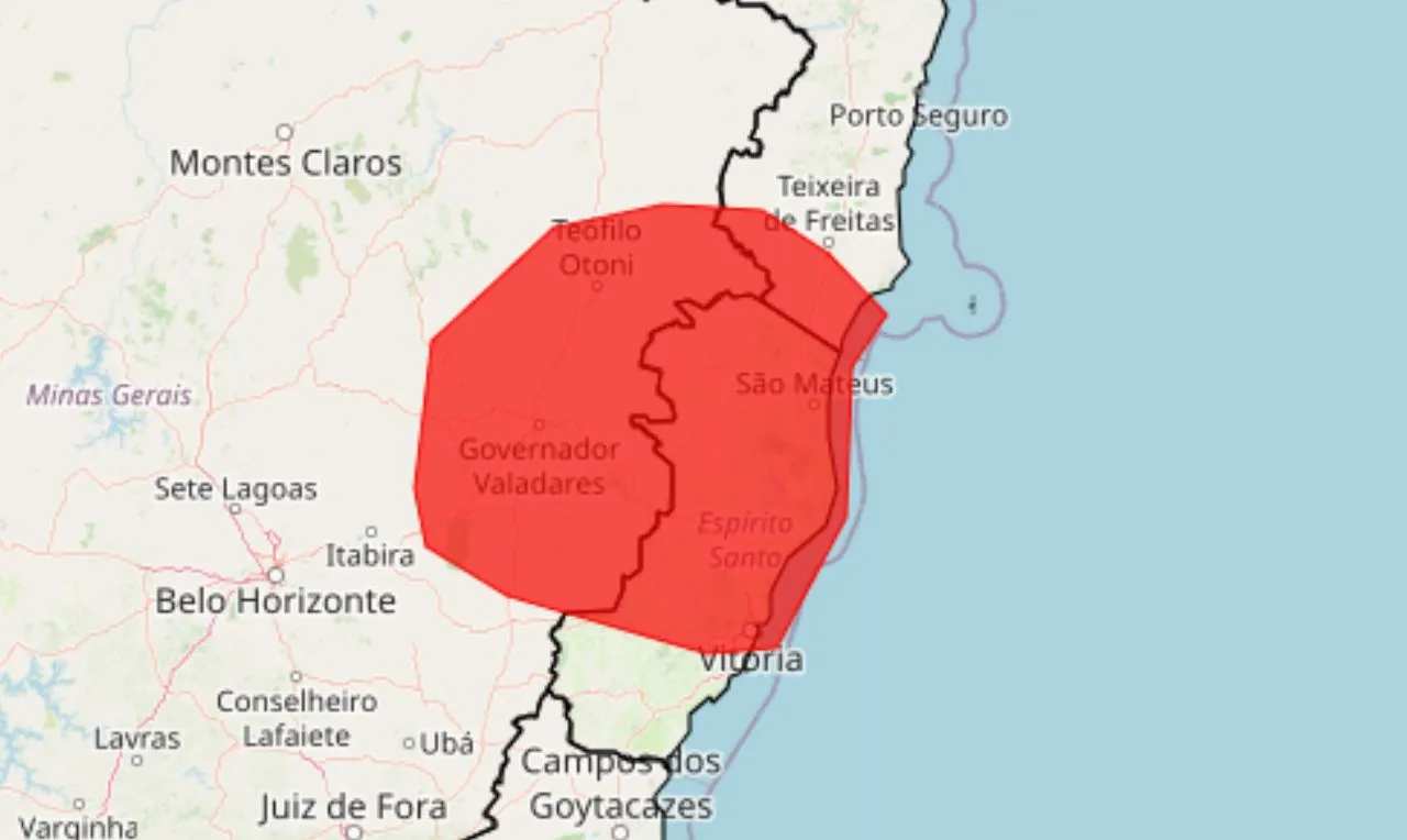 o mapa mostra as áreas em alerta para chuva intensa